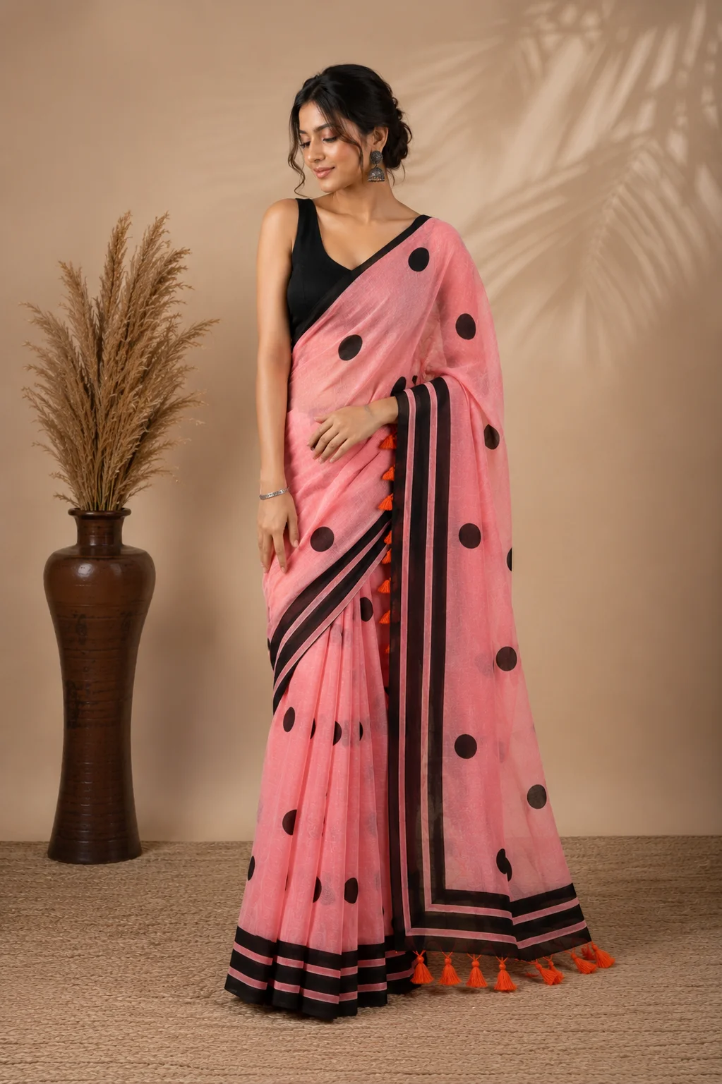 Suchi Lovely Malmal Cotton Saree – Peach