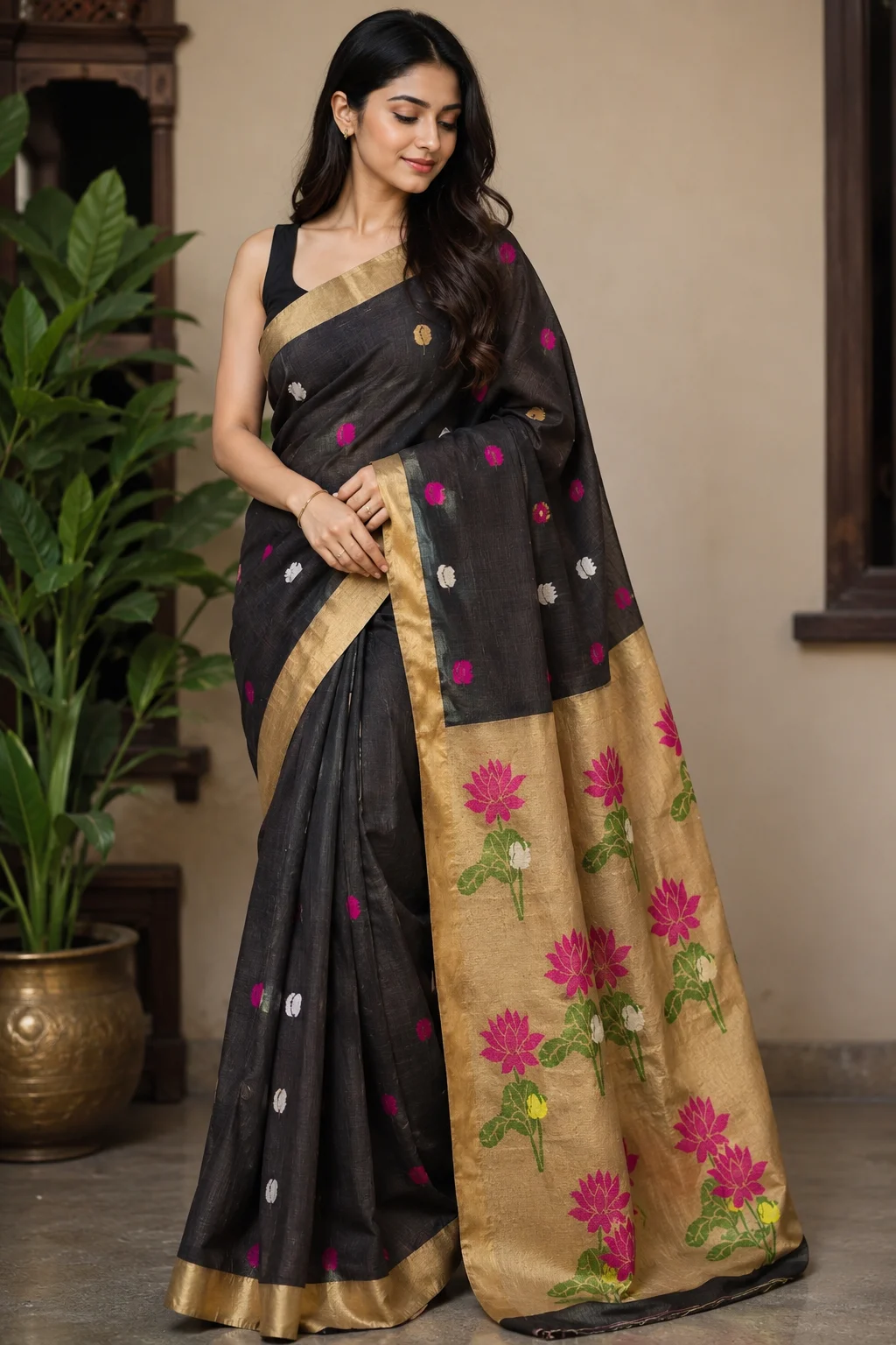 Swaram Linen Jamdani Silk Cotton Saree