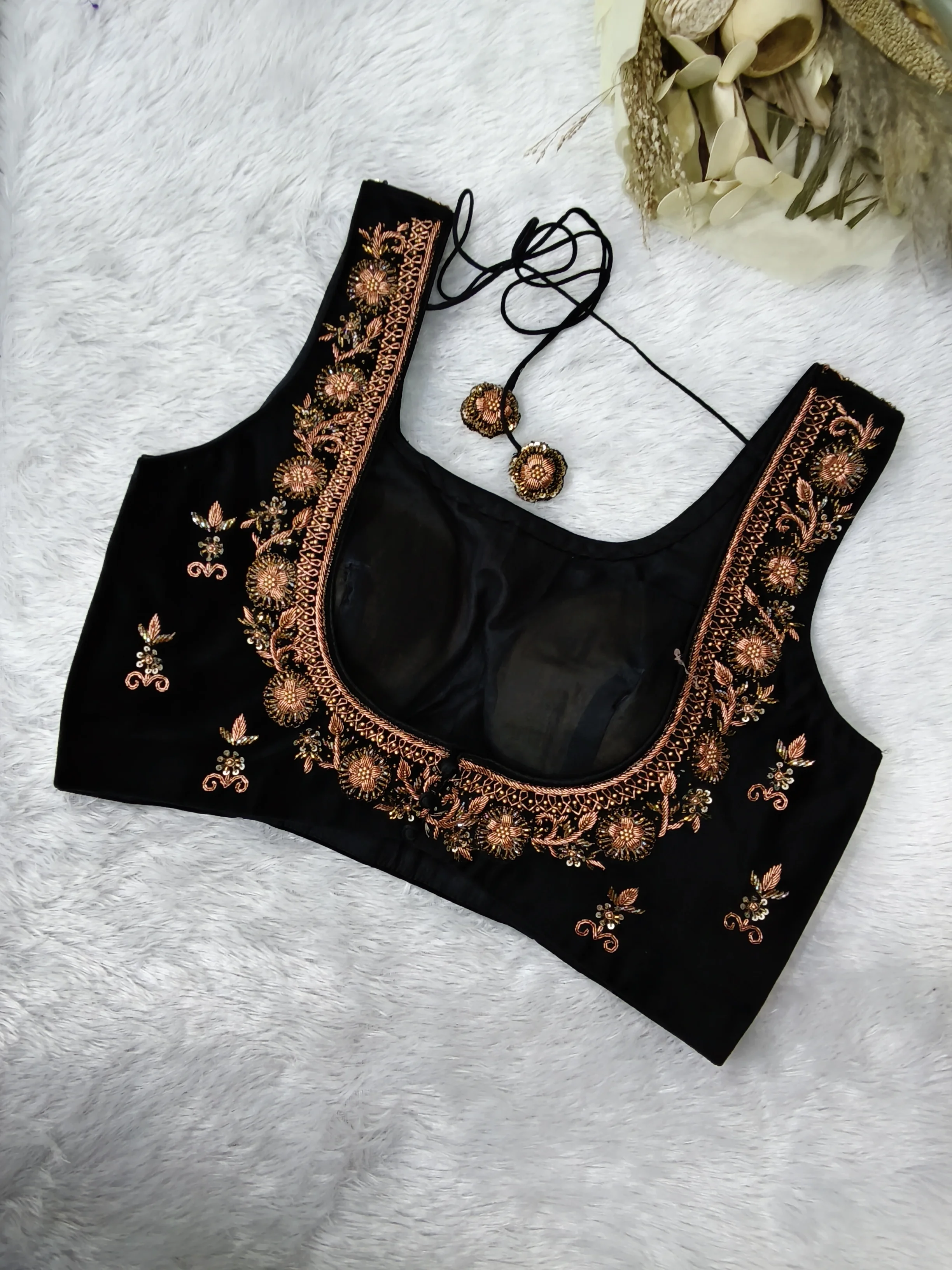 Madhu Hand Embroidered Sleeveless Velvet Blouse