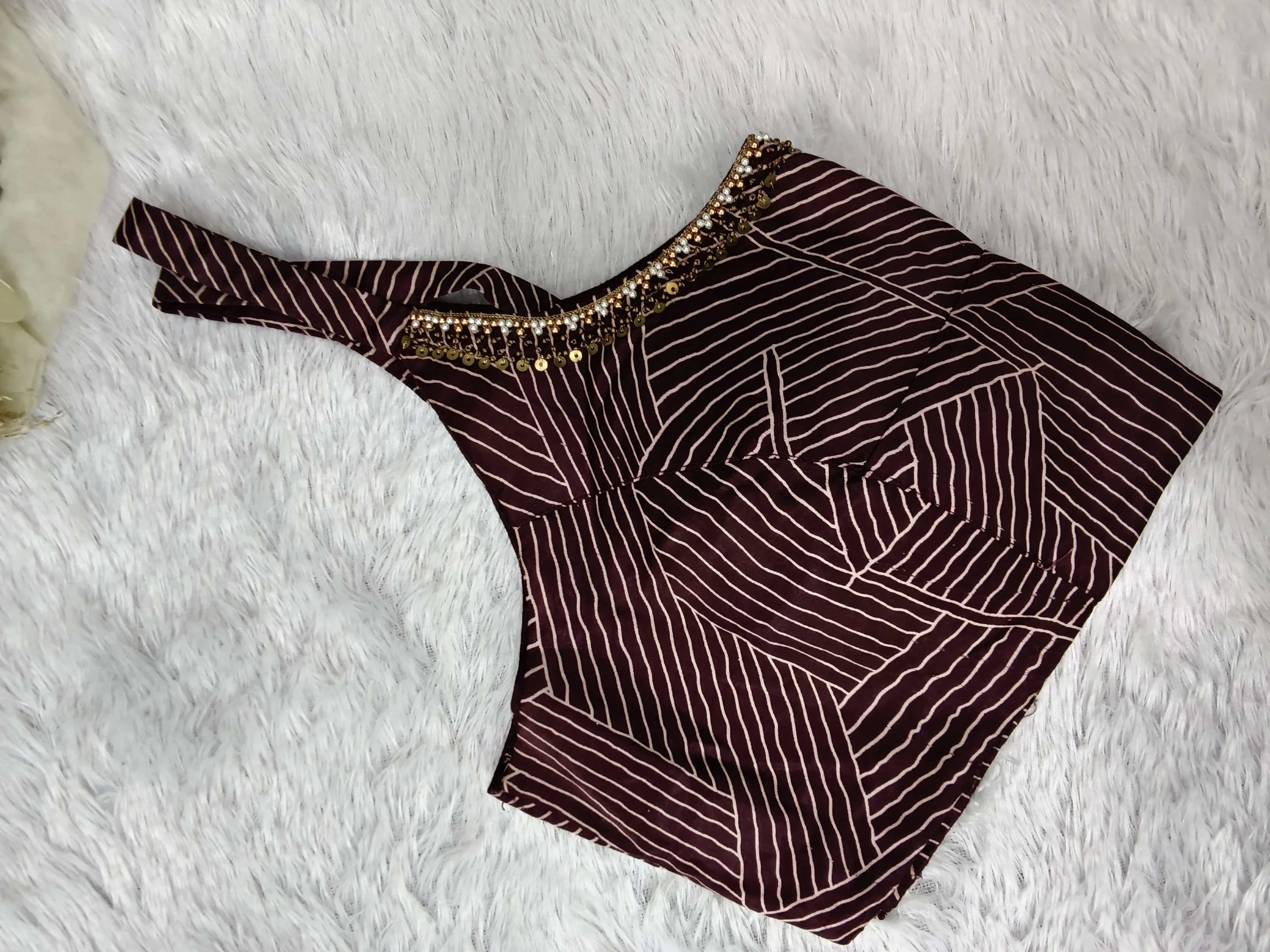 Elegant Sleeveless Designer Blouse – Dark Plum Brown